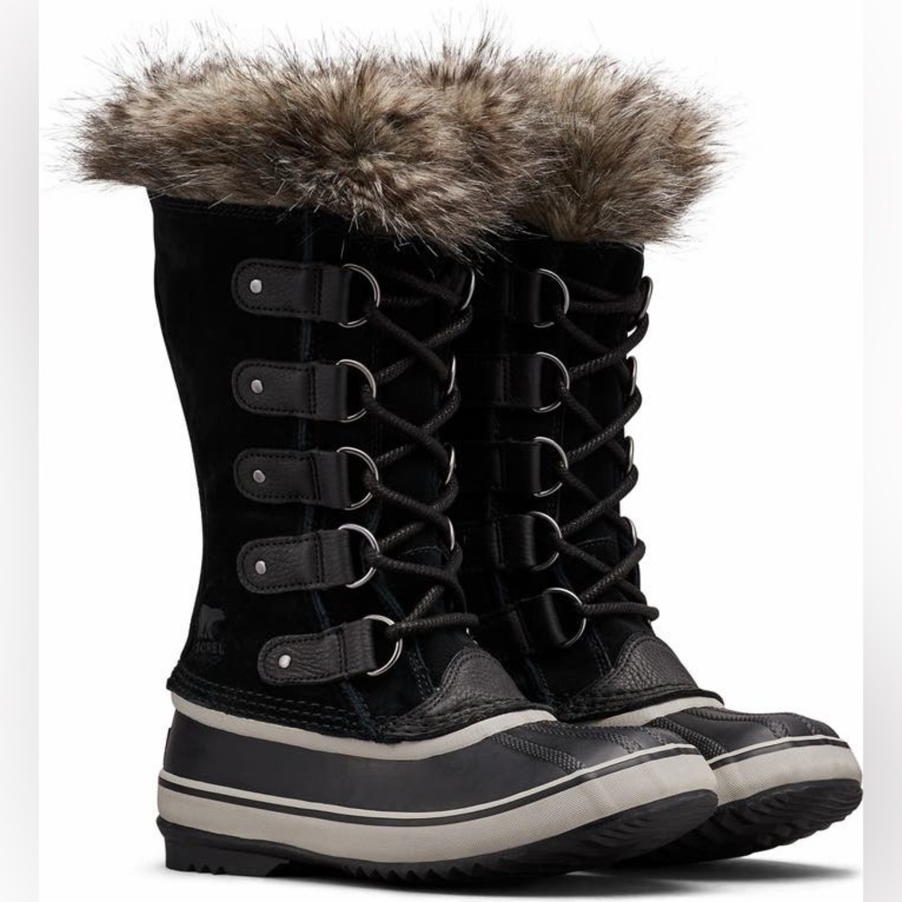Sorel "Joan Of Arctic" Black/Cream Waterproof Snow Boots Faux Fur Like NEW, sz 6 - Picture 2 of 13